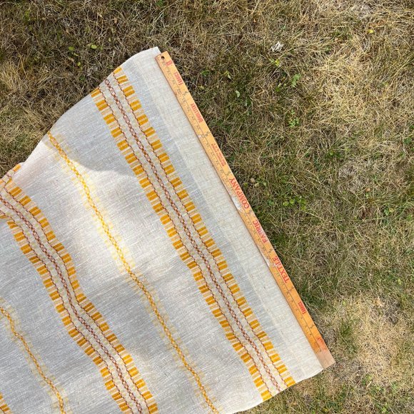PAIR of Curtain Panels MCM HAND-WOVEN Wool Yellow/Rust/Cream Scandinavia Simple - Picture 14 of 16